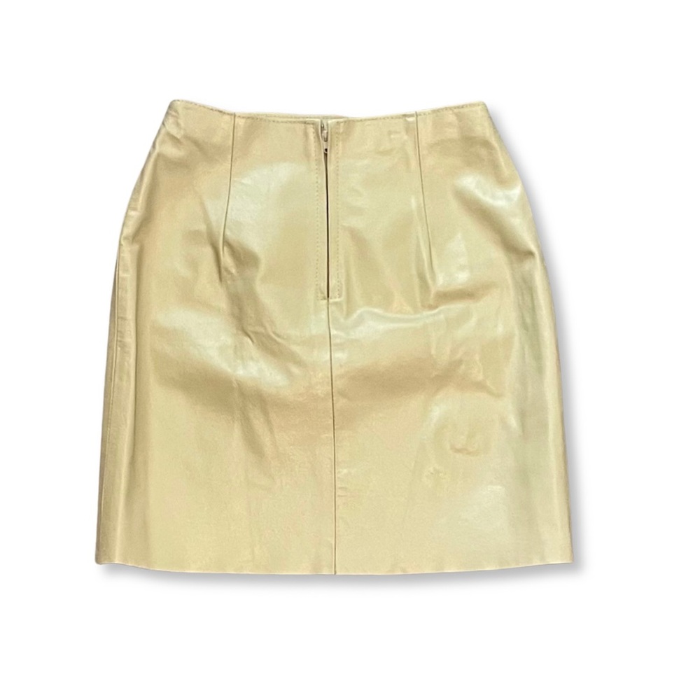 SOLD Vintage Vera Pelle Cuoieria Italian Butter Yellow 100% Leather Mini Skirt - Picture 7 of 12
